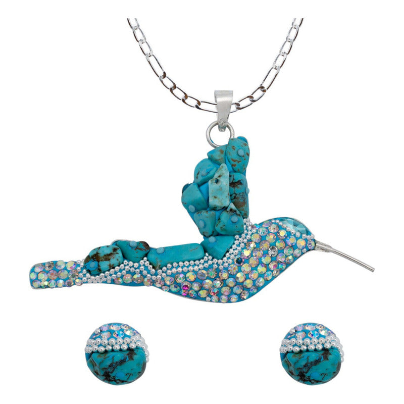 Colibri Dije Aretes Cadena Piedras Conjunto Grande Plata 925