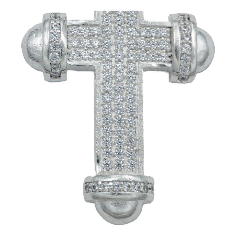 Dije Cruz Punta Redonda Zirconias Hombre Plata 925 5.8 Cm