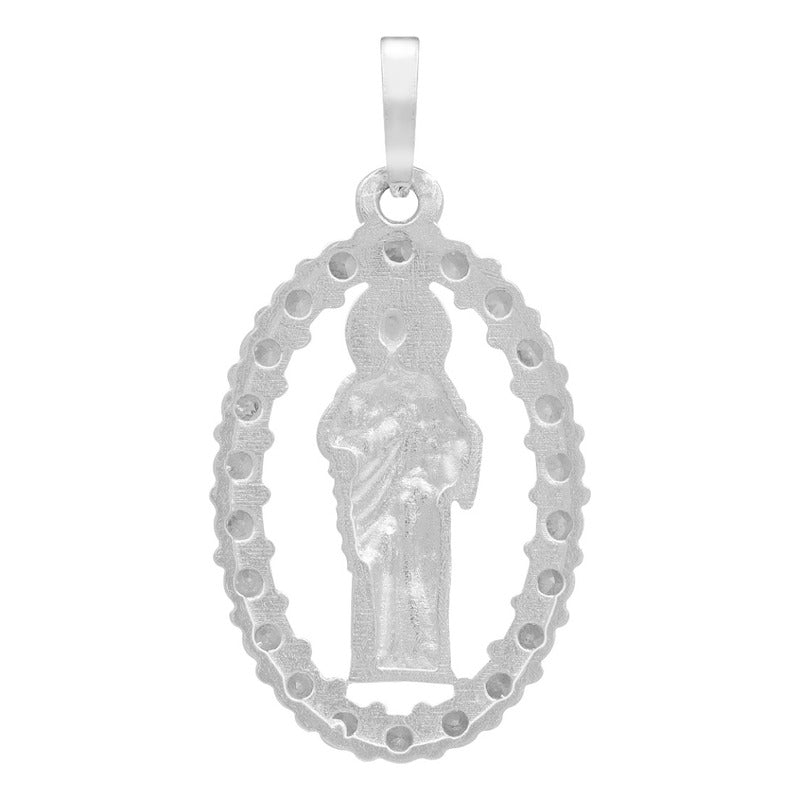 Dije San Judas Liso Borde Zirconias Unisex Plata 925 2.7 Cm