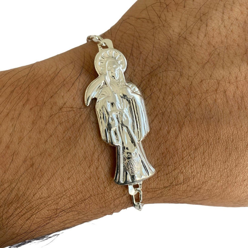 Pulsera Santa Muerte Grande Lisa Esclava Plata Ley 925