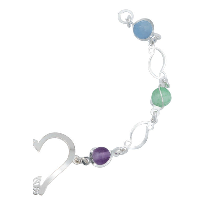 Pulsera Corazón Mariposas Piedra Natural Cuarzo Plata 925