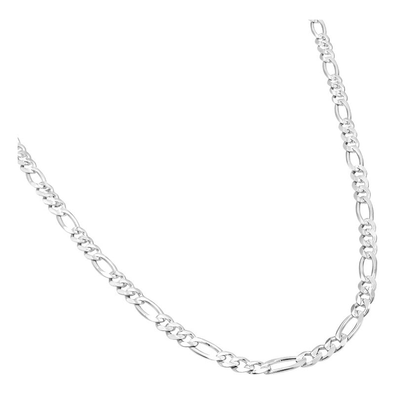Cadena Figaro 3x1 Diamantada Unisex Plata 925 45 Cm X 4 Mm Plateado