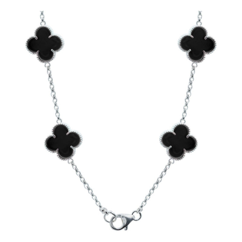 Cadena Con Dijes Trebol Esmaltado Corridos Plata 925 65 Cm