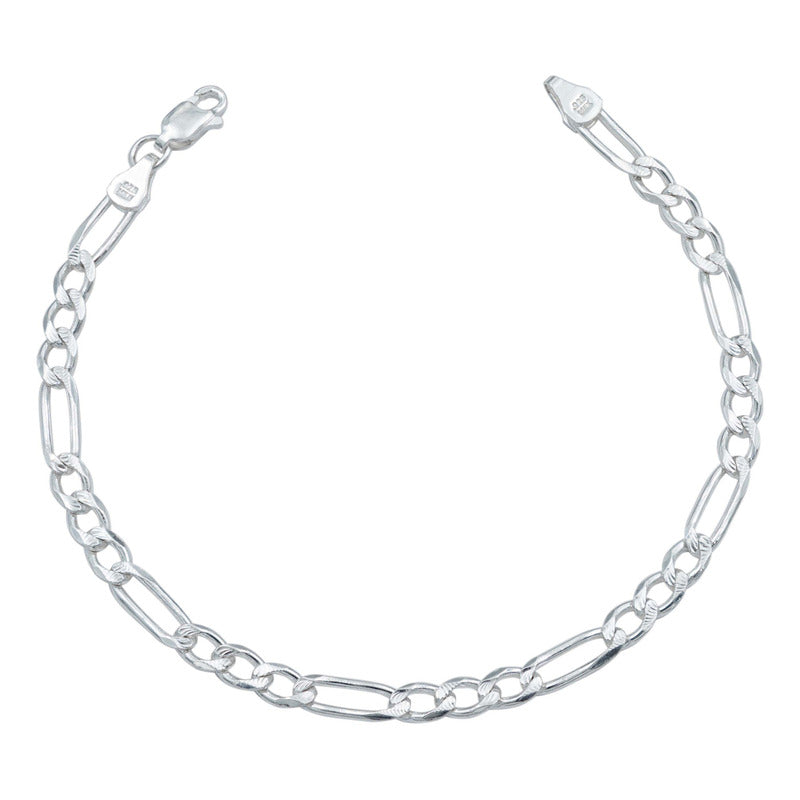 Esclava Pulsera Fígaro 3x1 Diamantada Unisex Plata S925 4 Mm