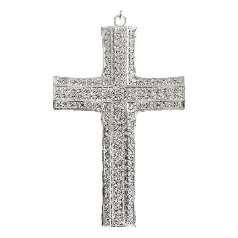 Dije Cruz Catolica Gigante Zirconias Hombre Plata Ley 925 Blanco Alto/ancho 7.7 Cm X 4 Cm