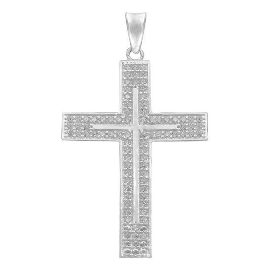 Dije Cruz Grande Plana Zirconias Hombre Plata 925 4.6 Cm Blanco