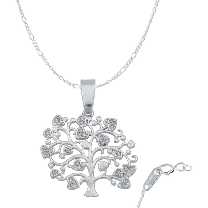 Dije Arbol Vida Corazones Zirconias Regalo Cadena Plata 925