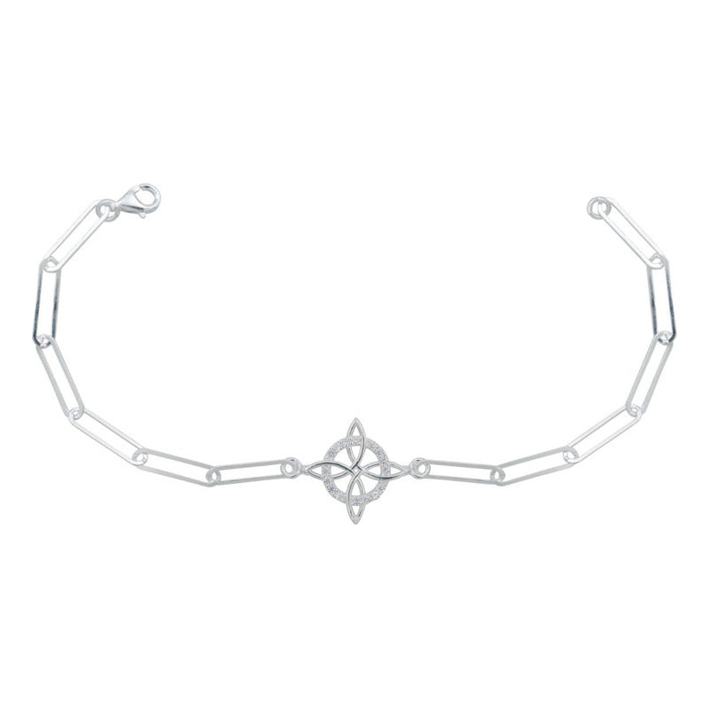 Pulsera Nudo Bruja Zirconias Eslabón Grande Plata Italy 925