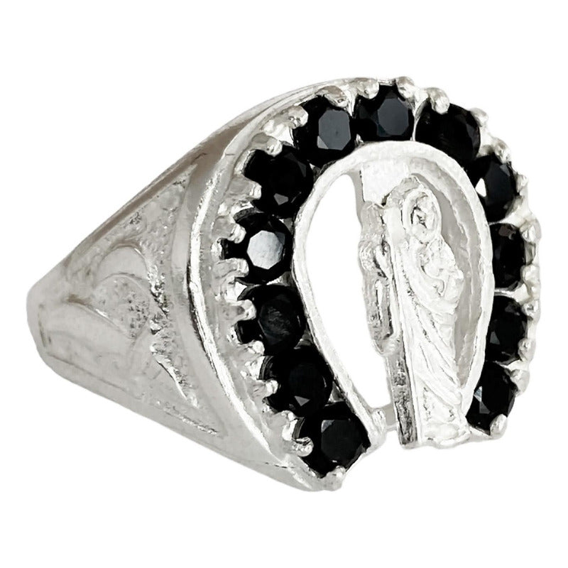 Anillo San Judas Tadeo Herradura Con Zirconias Plata Ley 925