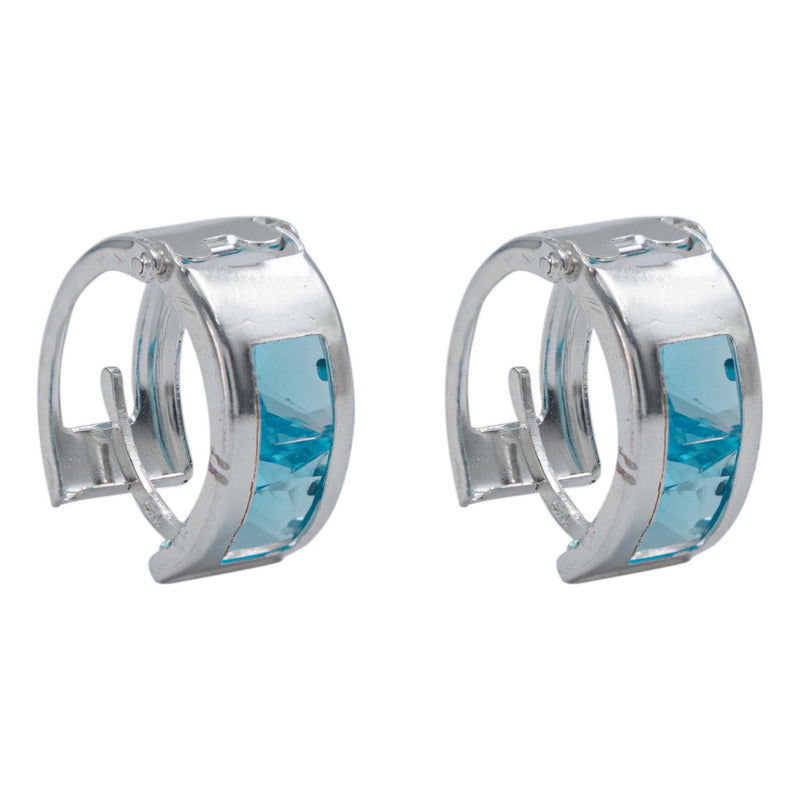 Aretes Huggies Grandes Mujer Regalo 2 Zirconias Plata 925
