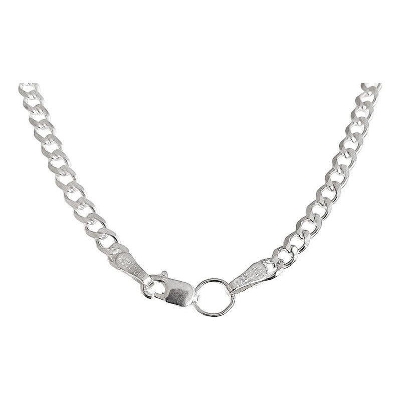 Cadena Cubana Delgada Plata S925 Hombre Barbado 70 Cm X 4mm
