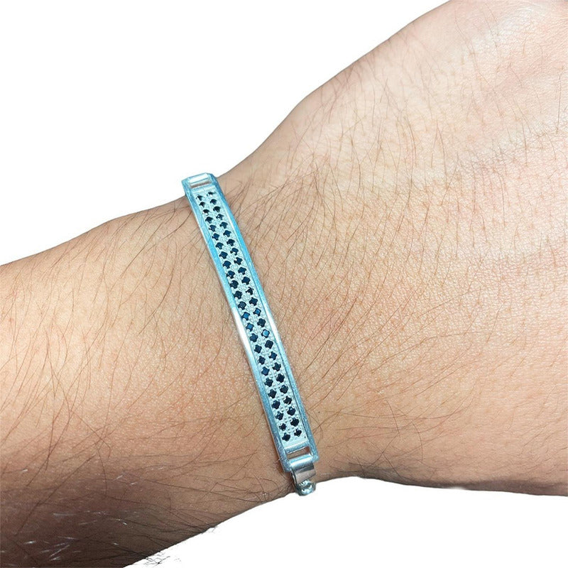 Pulsera Esclava Moderna De Placa Con Zirconias En Plata 925