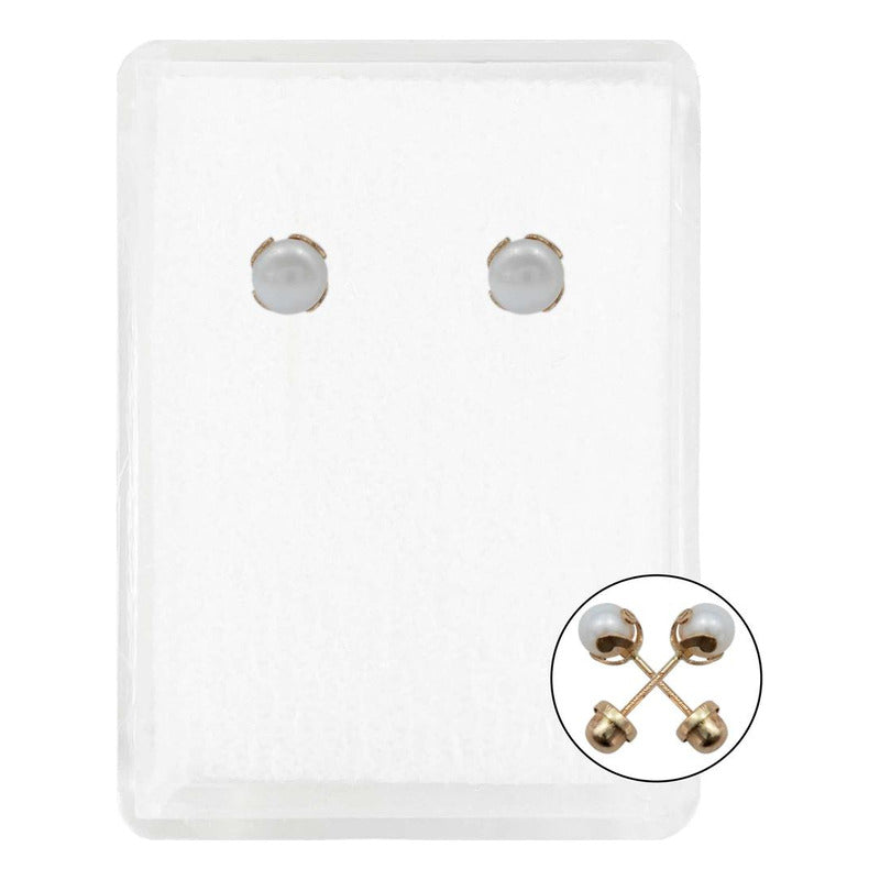 Arete Broquel Bola Perla Natural 5 Mm Mujer Regalo Oro 10k