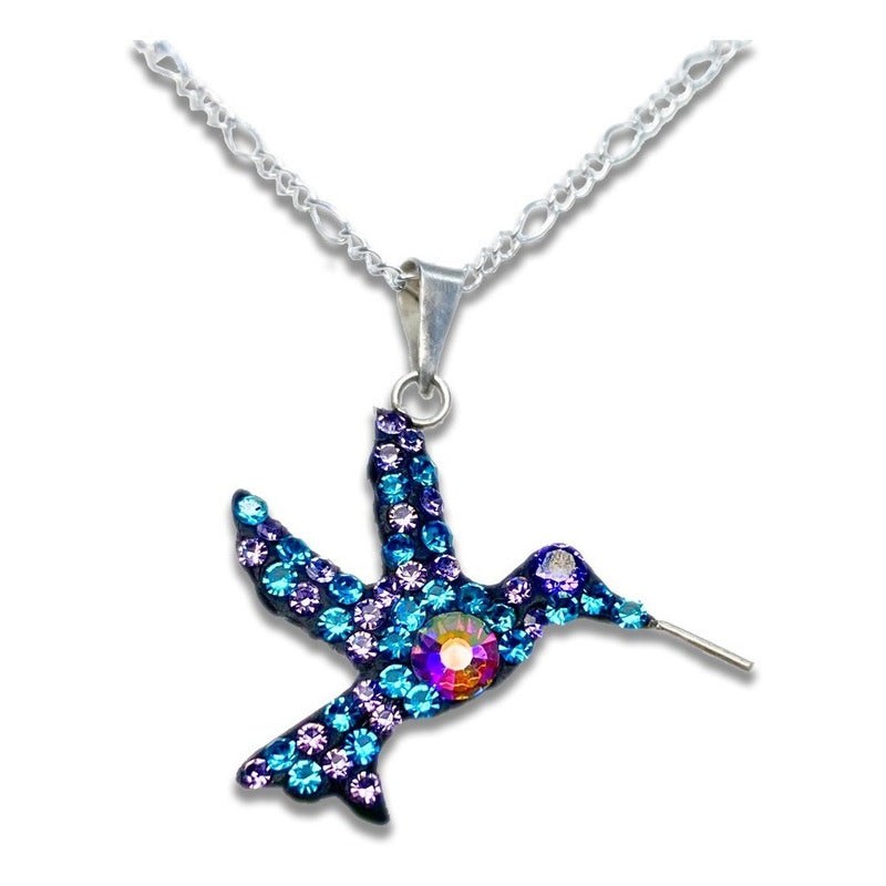 Dijes Colibrí Zirconias Plata Solida 925 + Cadena Plata 925