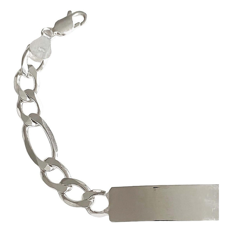 Esclava Gruesa Hombre Fígaro Plata 925 Placa Lisa 9.5 Mm