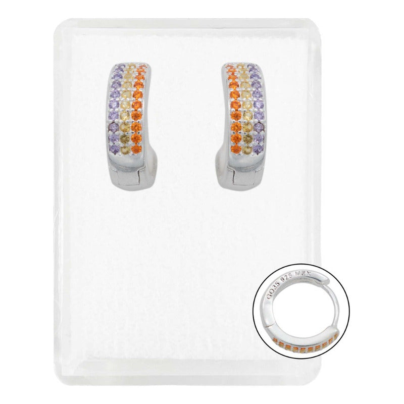 Arracadas Huggies Medianas 30 Zirconias Mujer Plata 925