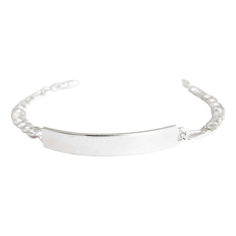 Pulsera Esclava Fígaro Hombre Mujer Plata925 Diamantada 4 Mm