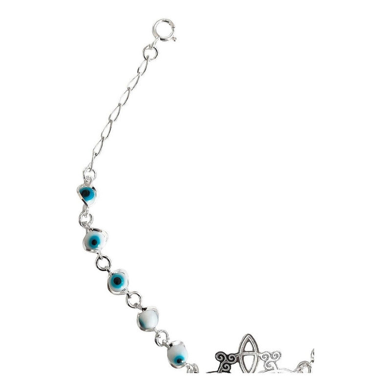 Pulsera Ajustable Nudo De Bruja A Laser Ojo Turco Plata 925