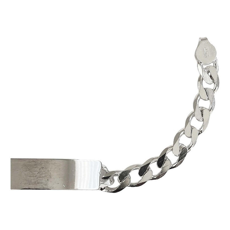 Esclava Hombre Pulsera Cubana Plata 925 Placa Gruesa 9 Mm