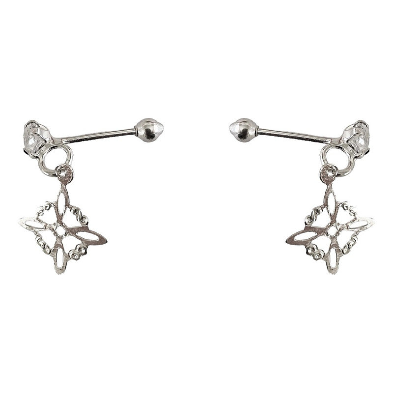 Aretes Broquel Pendiente Nudo De Bruja Zirconia Plata Ley925