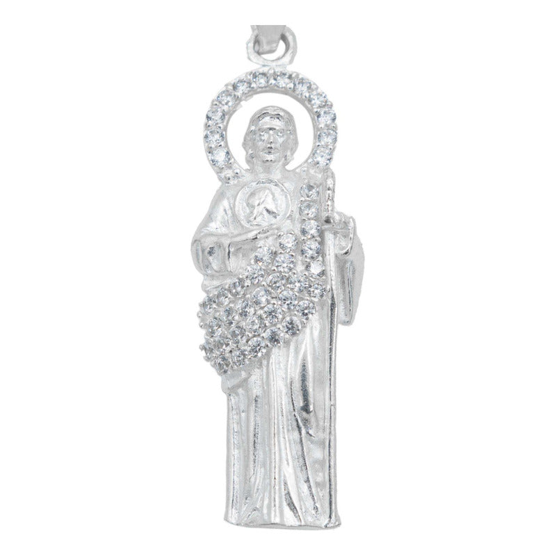 Collar Medalla San Judas Tadeo Mediano Zirconias Plata 925