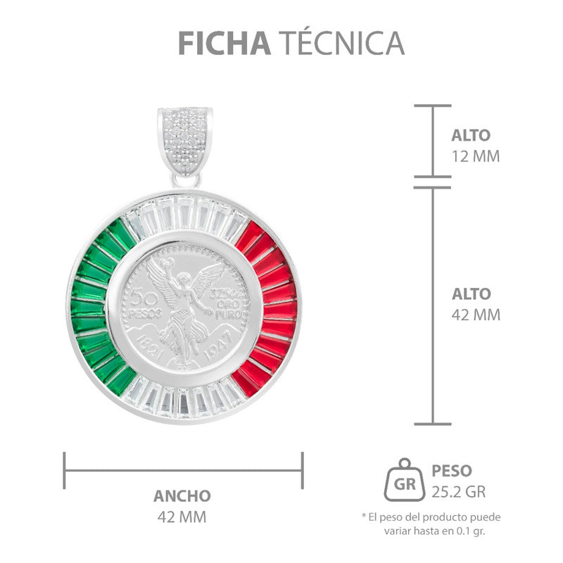Dije Medalla Angel Centenario Bisel Zirconias Plata 925 Tricolor