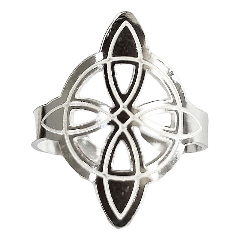Anillo Ajustable Nudo De Bruja A Laser Plata Solida 925
