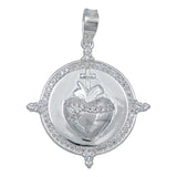 Dije Medalla Sagrado Corazón Liso Zirconias Plata 925