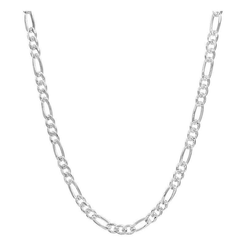 Cadena Figaro 3x1 Diamantada Hombre Plata 925 45 Cm X 6 Mm Plateado