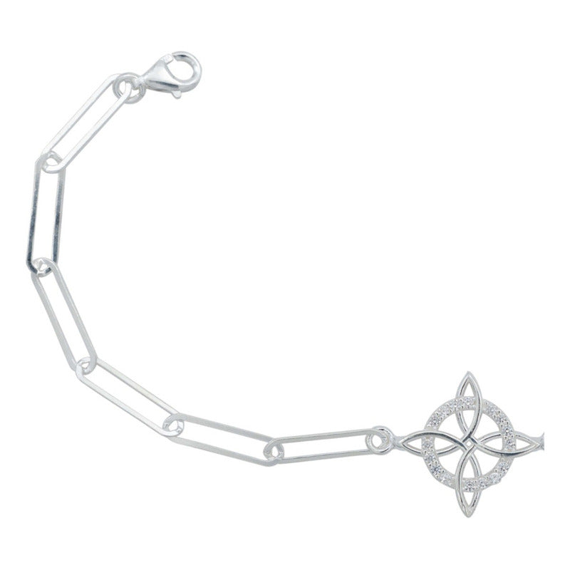Pulsera Nudo Bruja Zirconias Eslabón Grande Plata Italy 925