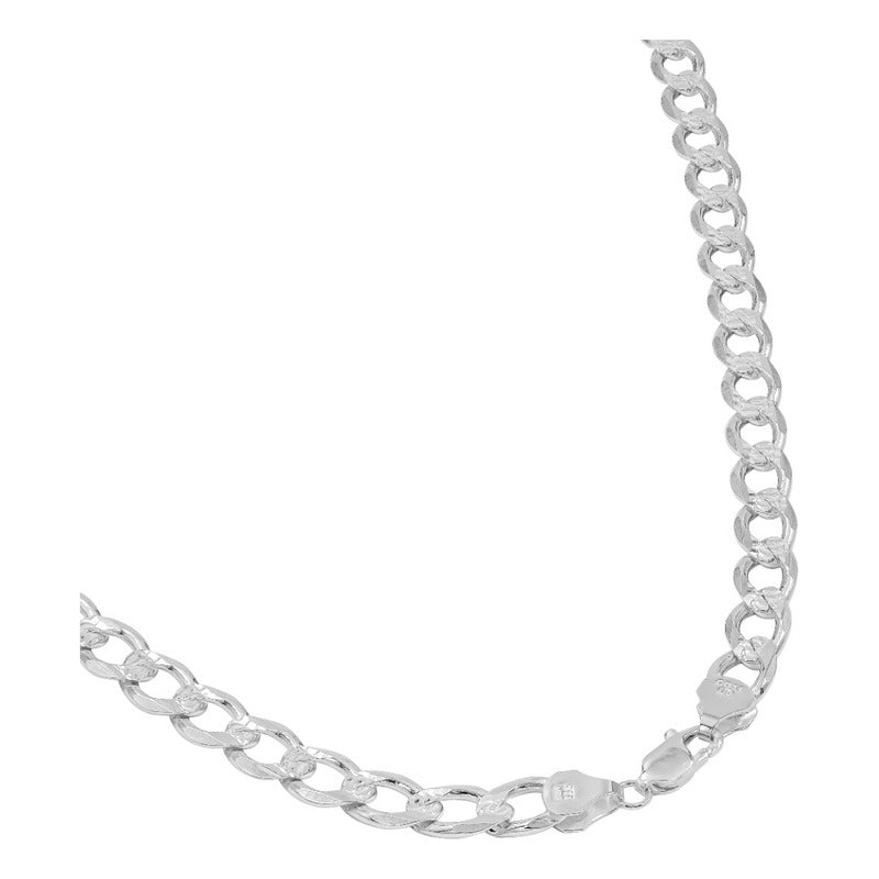 Cadena Cubana Diamantada Barbada Hombre Plata925 65cm X 9mm Plateado
