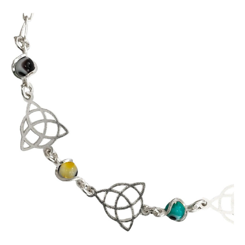 Pulsera Ajustable Triqueta Grande Ojo Turco Plata Ley 925