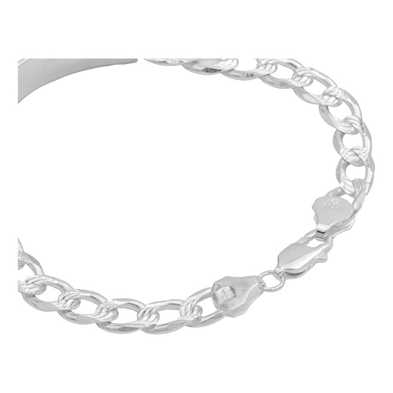 Esclava Placa Gruesa Cubana Diamantada Hombre Plata 925 7 Mm