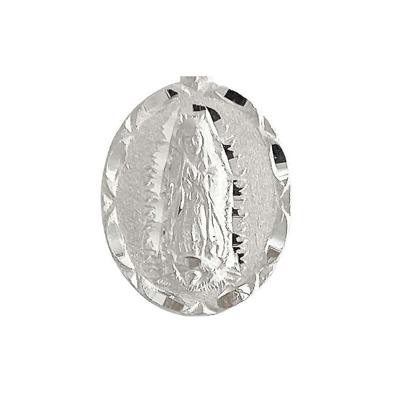 Medalla Chica Diamantada Mate Virgen Guadalupe Plata 925 Plateado Alto/ancho 2.8 Cm X 1.7 Cm