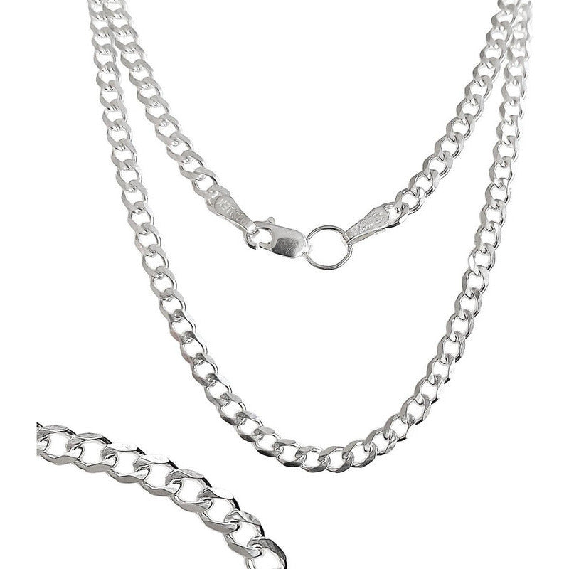 Cadena Cubana Delgada Plata S925 Hombre Barbado 70 Cm X 4mm