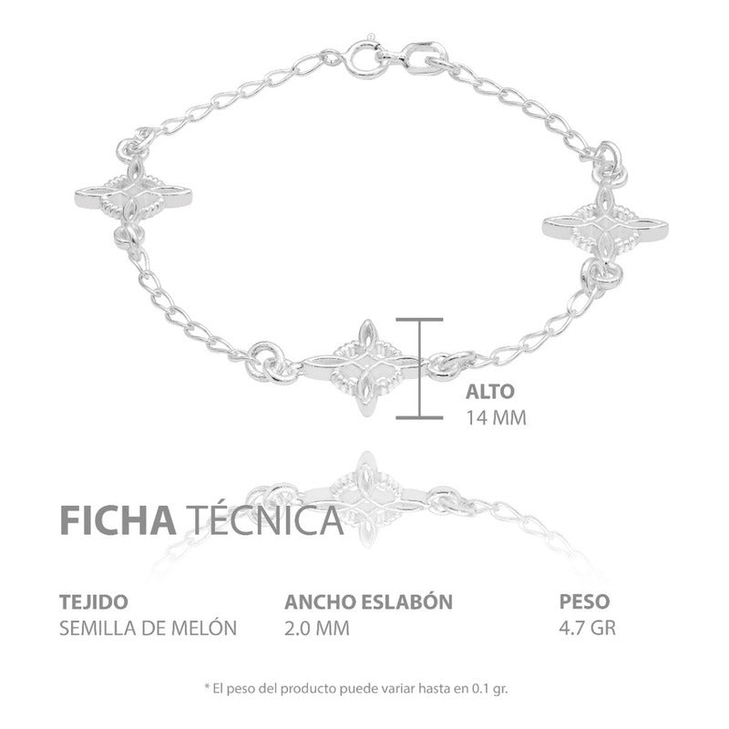 Pulsera Nudo De Bruja Tres Conectores Liso Mujer Plata 925 Plateado 18 Cm