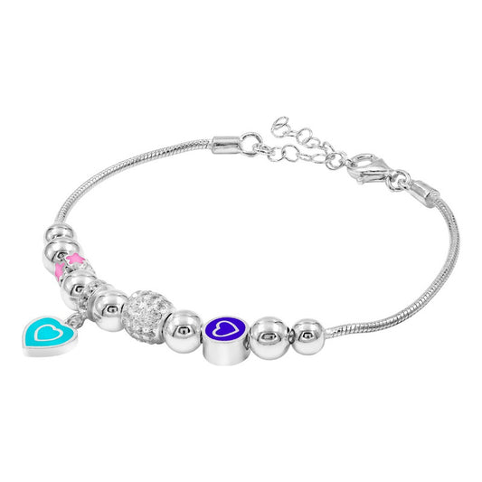 Pulsera Europeo Plata 925 Pansa Víbora Charms Corazones Plateado 19 Cm