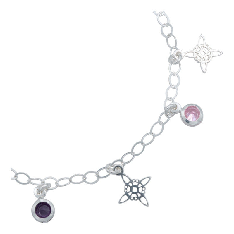 Pulsera Ajustable Nudo De Bruja Laser Zirconia Plata 925