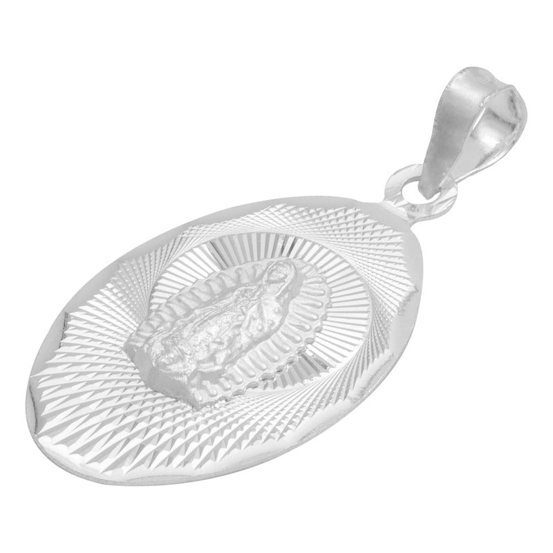 Dije Ovalada Diamantada Virgen Guadalupe Plata 925 1.9 Cm