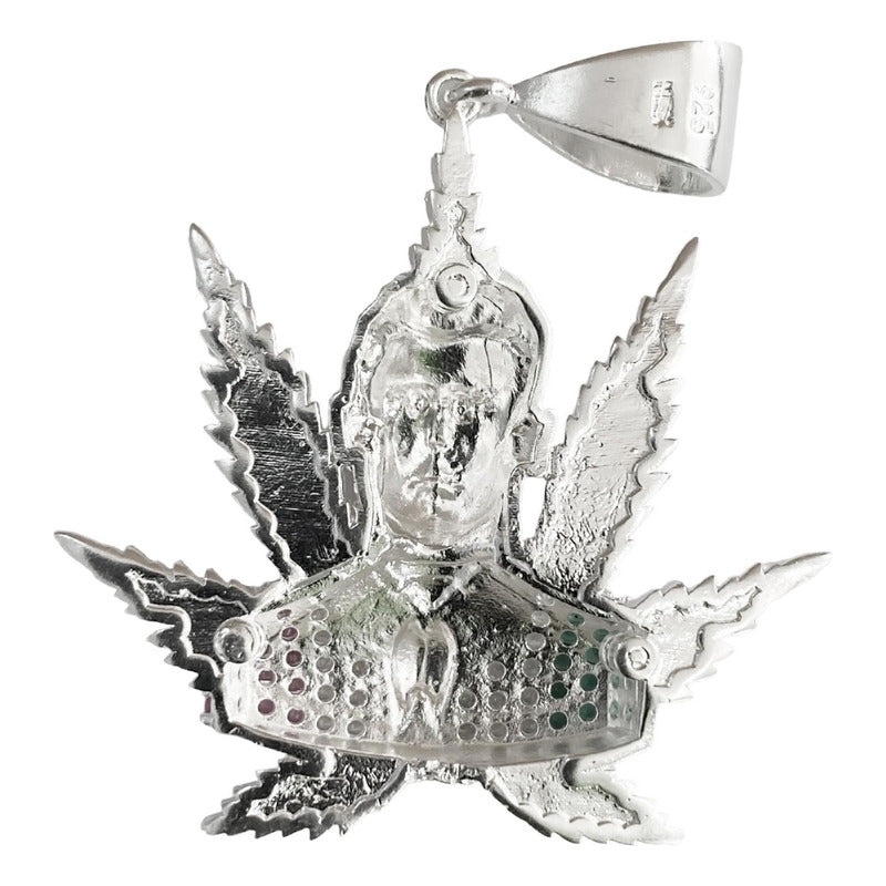 Dije Grande Jesús Malverde Cannabis Zirconias Plata Ley 925