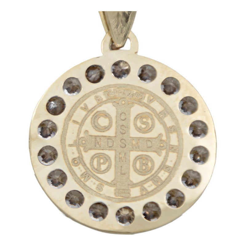 Dije Doble Vista Chica Zirconia San Benito Oro 10k 1.6 Cm
