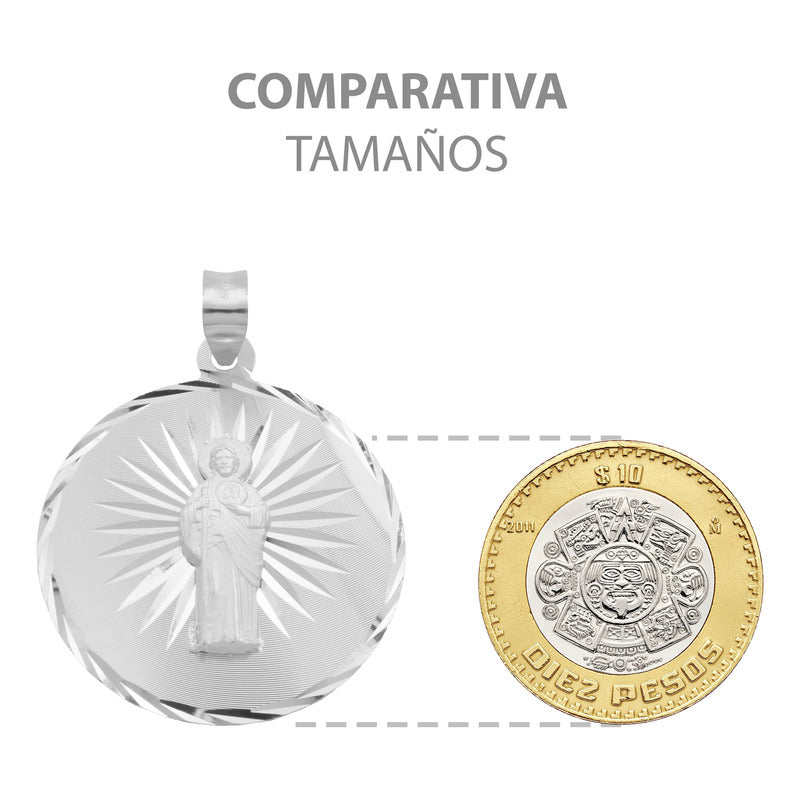 Dije Medalla Diamantada Estrella San Judas Plata 925 3.4 Cm Plateado