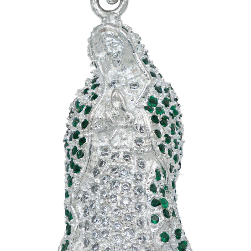 Dije Virgen De Guadalupe Mediano Zirconias Plata 925 5.5 Cm Verde Alto/ancho 1.6 Cm X 5.5 Cm