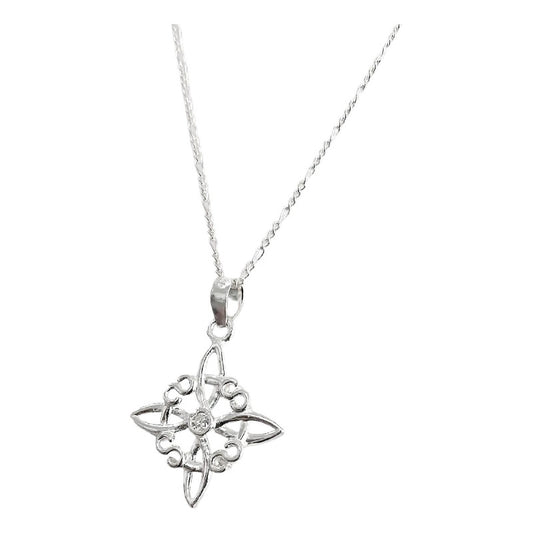 Collar Nudo De Bruja Celta Zirconia Centro Plata Ley S925 Plateado