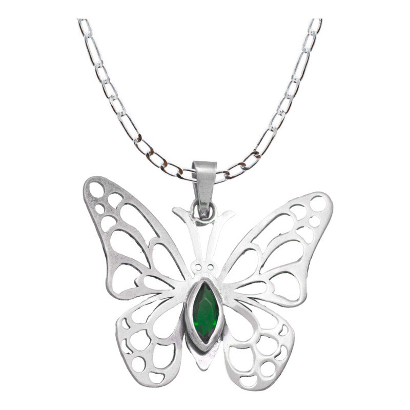 Dije Mariposa Grande Zirconia Con Cadena Reglo Plata 925