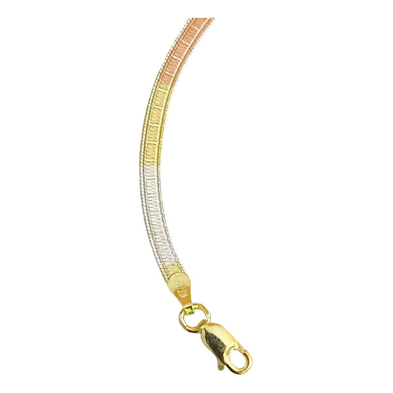 Cadena Y Brazalete Cola De Serpiente Tricolor Plata Ley 925