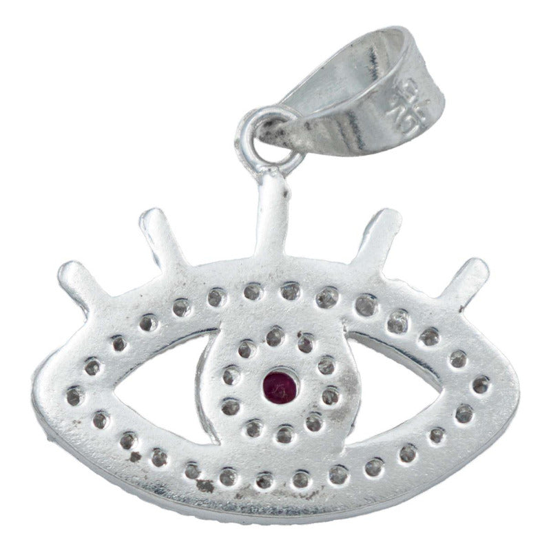 Dije Mediano Ojo Turco Zirconias Amuleto Esoterico Plata925 Fucsia Alto/ancho 2.7 Cm X 2.3 Cm