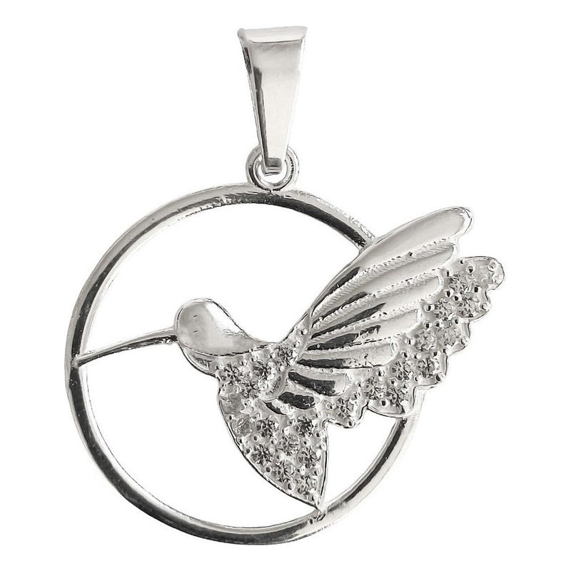 Dijes Colibrí Zirconias Con Circulo Plata Solida 925