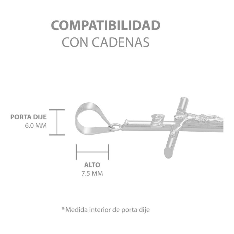 Dije Cruz Tubo Tubular Lisa Cristo Hombre Plata 925 5.2 Cm Plateado