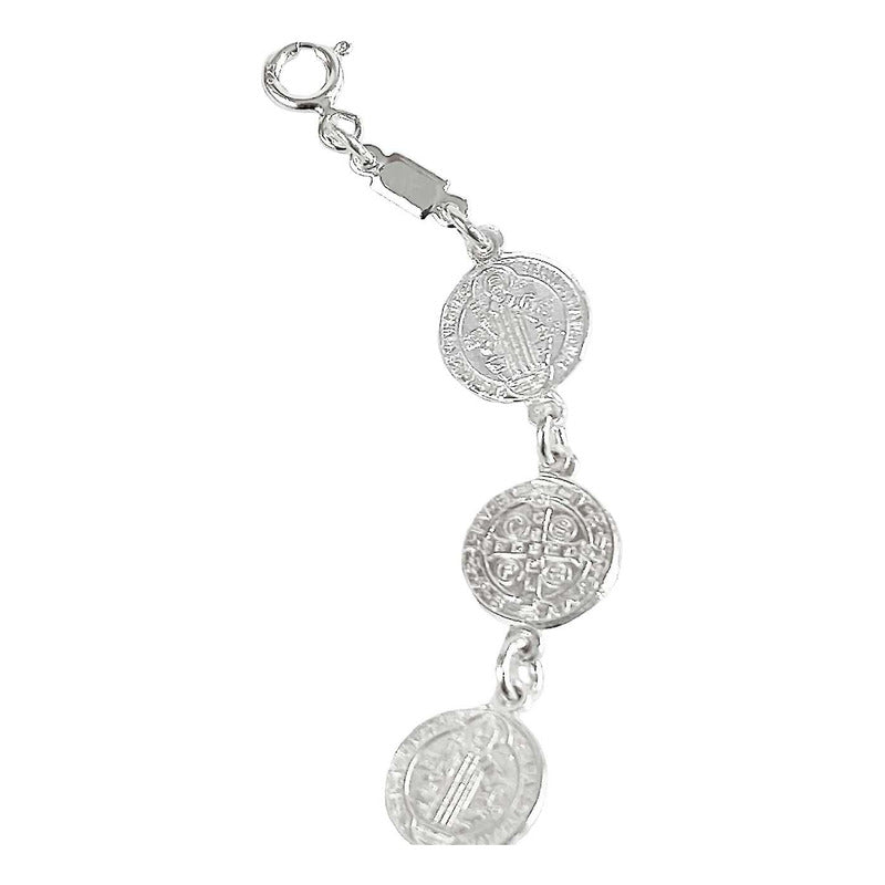 Pulsera Hombre Mujer Medalla Cruz San Benito Plata Ley 925